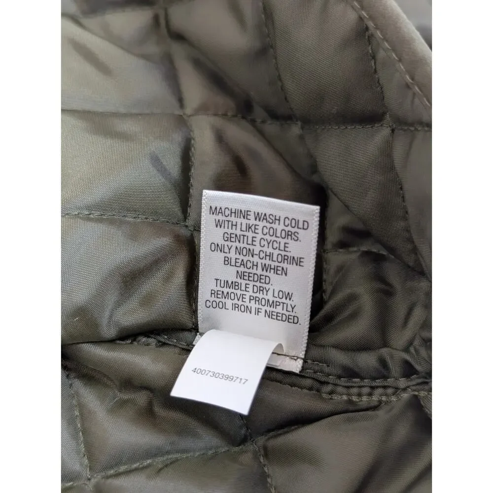 Croft & Barrow Women's Olive Green Quilted Coat Jacket Gold Snaps Size Large